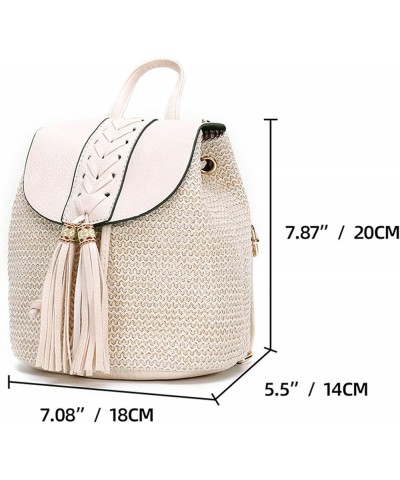 Women Straw Beach Backpack Summer Drawstring Shoulders Bag Rattan Backpack Purse 016beige $9.20 Backpacks