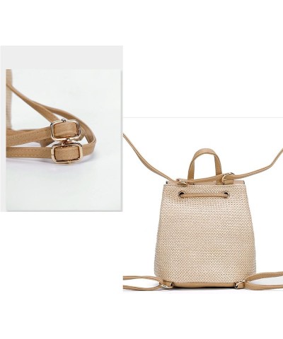 Women Straw Beach Backpack Summer Drawstring Shoulders Bag Rattan Backpack Purse 016beige $9.20 Backpacks