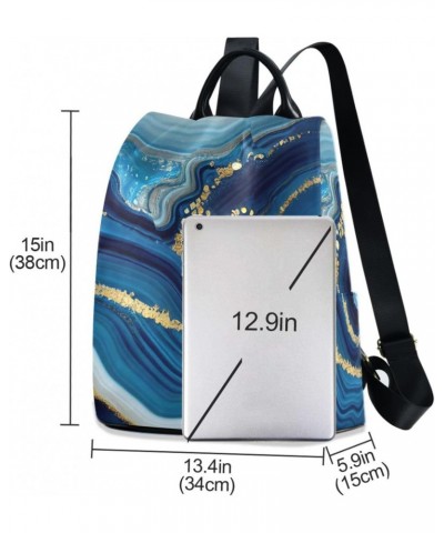 Gold Blue Agate Backpack for Women, Fashion Anti Theft Casual Daypack Shoulder Bag Purse for Travel Work 15 inches $17.63 Bac...