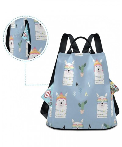 Cute Llama Leaf Cactus Women Backpack Anti-theft Handbag Purse Travel Bag Fashion Shoulder Bags $19.20 Backpacks