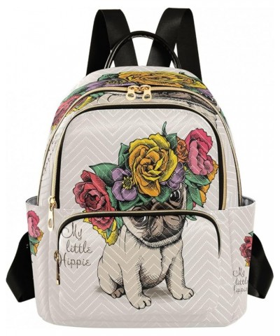 Fashion Backpack Mini Backpack Purse Casual Daily Backpack Hippie Pug Puppy with Rose for Travel for College Work Medium $16....