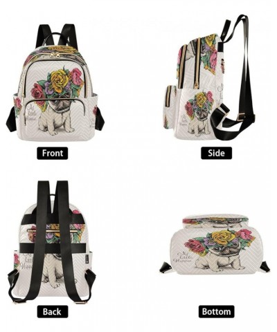 Fashion Backpack Mini Backpack Purse Casual Daily Backpack Hippie Pug Puppy with Rose for Travel for College Work Medium $16....