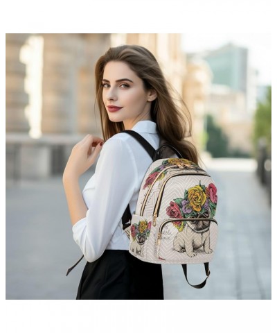 Fashion Backpack Mini Backpack Purse Casual Daily Backpack Hippie Pug Puppy with Rose for Travel for College Work Medium $16....