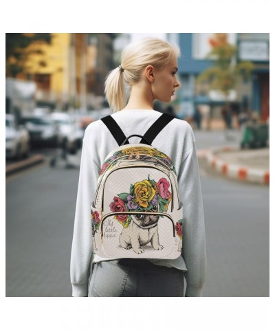 Fashion Backpack Mini Backpack Purse Casual Daily Backpack Hippie Pug Puppy with Rose for Travel for College Work Medium $16....