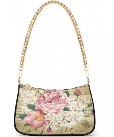 Shabby Chic Rose Flower Small Chain Shoulder Bag for Women Travel Hobo Tote Handbag Clutch Purse with Zipper $15.29 Totes