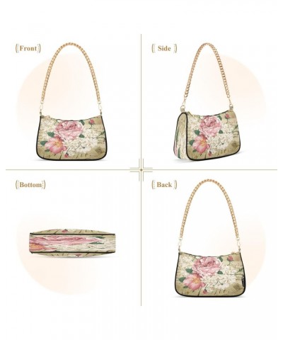 Shabby Chic Rose Flower Small Chain Shoulder Bag for Women Travel Hobo Tote Handbag Clutch Purse with Zipper $15.29 Totes