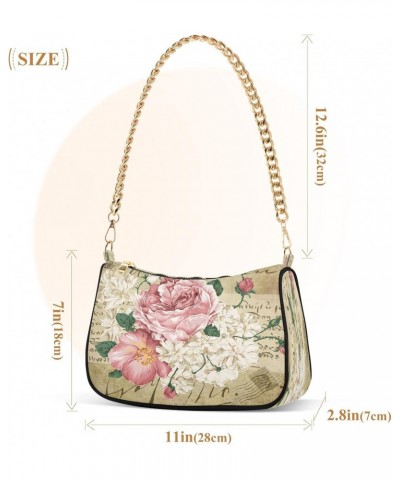 Shabby Chic Rose Flower Small Chain Shoulder Bag for Women Travel Hobo Tote Handbag Clutch Purse with Zipper $15.29 Totes