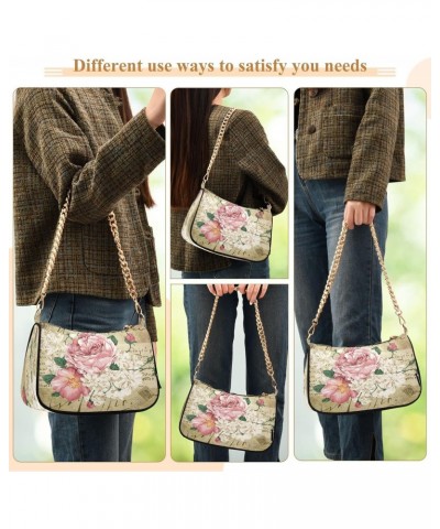 Shabby Chic Rose Flower Small Chain Shoulder Bag for Women Travel Hobo Tote Handbag Clutch Purse with Zipper $15.29 Totes