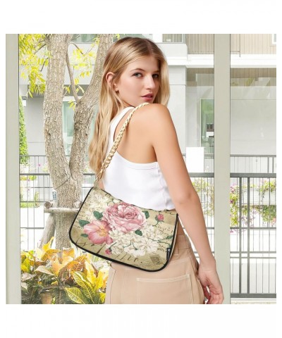 Shabby Chic Rose Flower Small Chain Shoulder Bag for Women Travel Hobo Tote Handbag Clutch Purse with Zipper $15.29 Totes