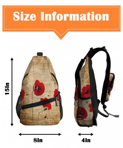 Sling Bag Crossbody Bag for Women Men Poppy Flower Rustic Wooden Background Waterproof Hiking Backpack Lightweight Chest Shou...