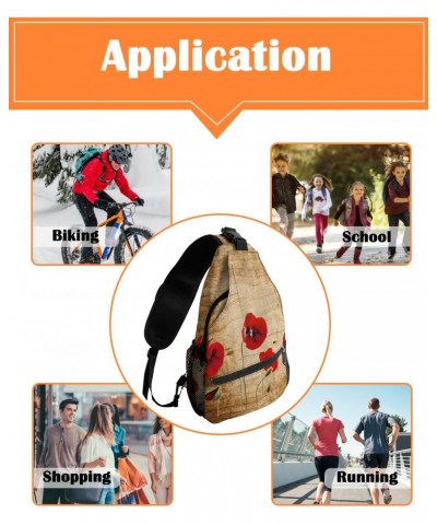 Sling Bag Crossbody Bag for Women Men Poppy Flower Rustic Wooden Background Waterproof Hiking Backpack Lightweight Chest Shou...