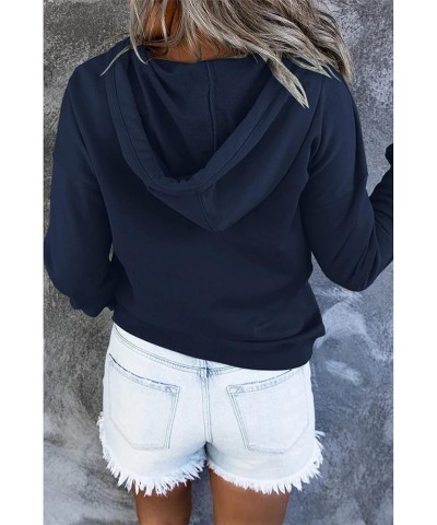 Womens Baggy Button V Neck Hoodies Fall Winter Drawstring Sweatshirts with Pocket Solid Color Casual Pullover Top Dark Blue $...