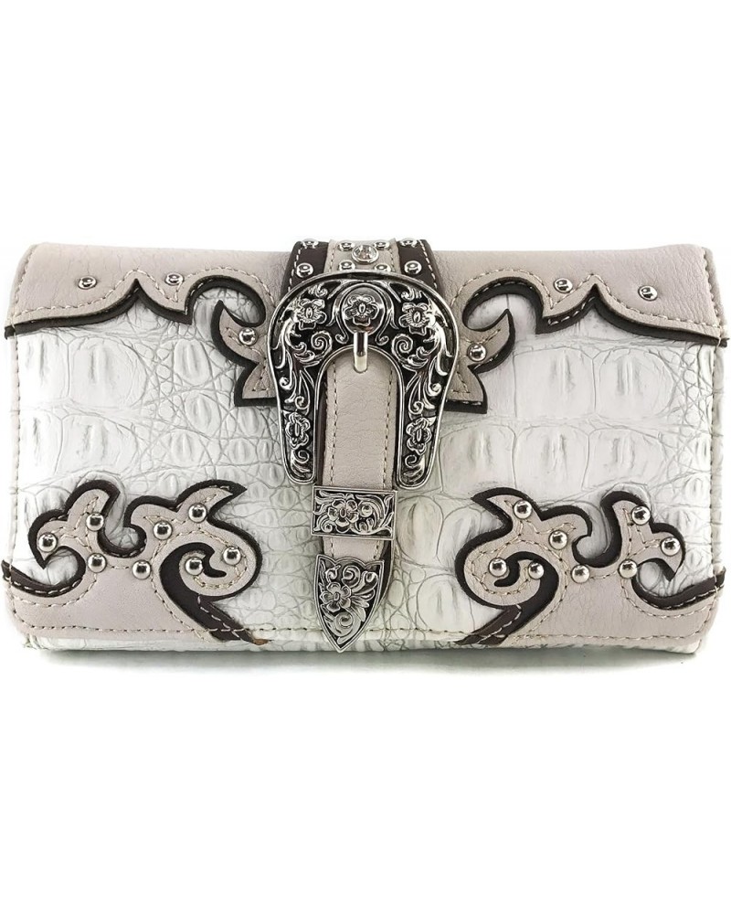 Concealed Carry Western Croc Buckle Duo Color Shoulder Handbag Purse Beige Wallet Only $34.93 Shoulder Bags