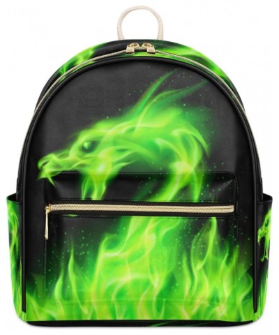 Green Fire Dragon Mini Backpack Purse for Women Teen Girls, Chinese Dragon Pattern Leather Small Backpack Lightweight Casual ...