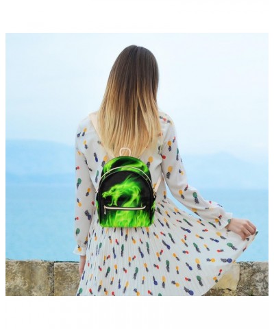 Green Fire Dragon Mini Backpack Purse for Women Teen Girls, Chinese Dragon Pattern Leather Small Backpack Lightweight Casual ...