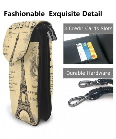 Eiffel tower with vintage pattern border Leather Small Crossbody Bags for Women Cell Phone Bag Wallet Purses $16.65 Crossbody...