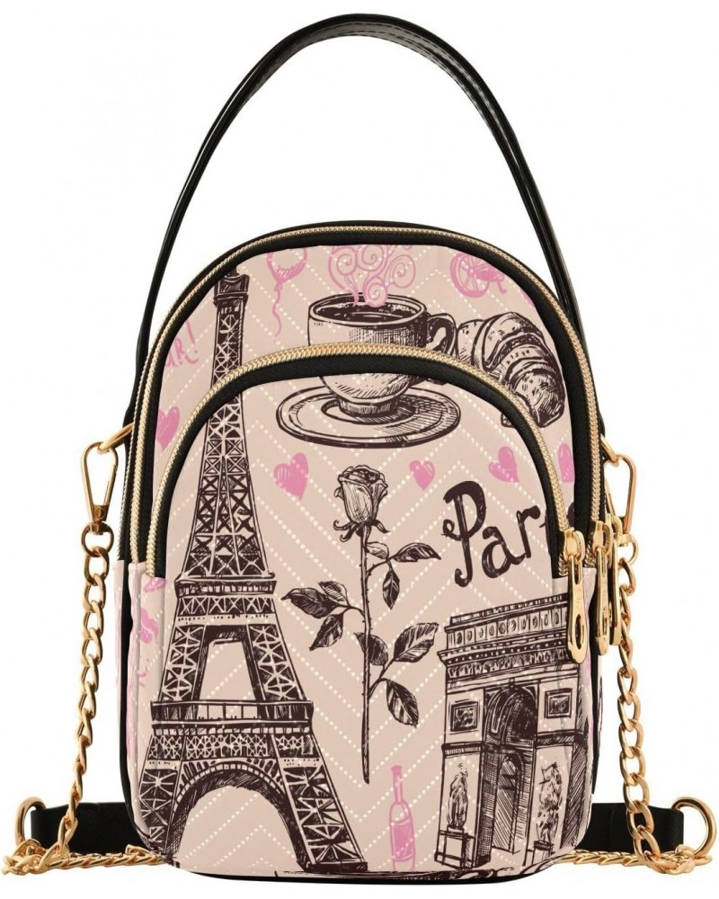 Chain Crossbody Bags for Women Paris Eiffel Tower Retro Style Quilted Shoulder Crossbody Handbags Travel Cross Body Cell Phon...