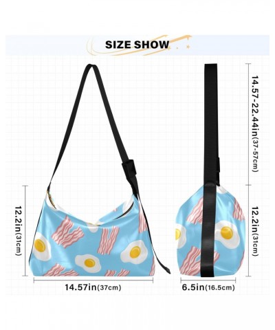 Bacon Fried Eggs Soft PU Leather Shoulder Bag for Women Stylish Ladies Crossbody Purse with Zipper Closure Woven Bag for Gift...