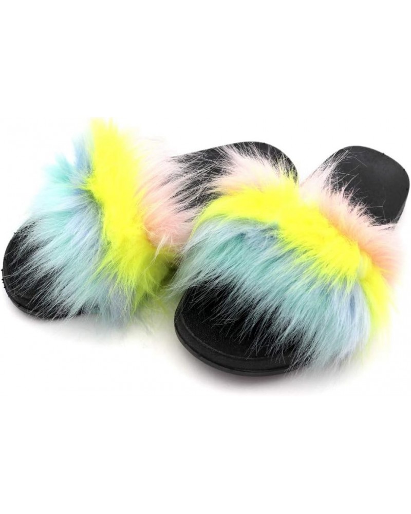 Neon Multicolor Fluffy Faux-Fur Girls Womens Small Cute Phone Crossbody Bag Clutch Purse Z. Long Stripe Layer Matching Slippe...