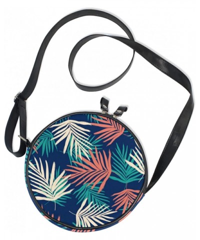 Tropical Boho Palm Leaves Crossbody Bag Small Canvas Shoulder Round Bag for Women $9.68 Shoulder Bags