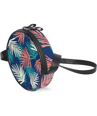 Tropical Boho Palm Leaves Crossbody Bag Small Canvas Shoulder Round Bag for Women $9.68 Shoulder Bags