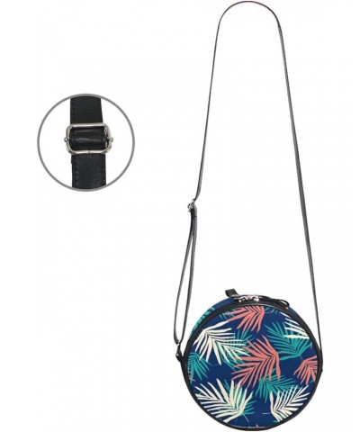 Tropical Boho Palm Leaves Crossbody Bag Small Canvas Shoulder Round Bag for Women $9.68 Shoulder Bags