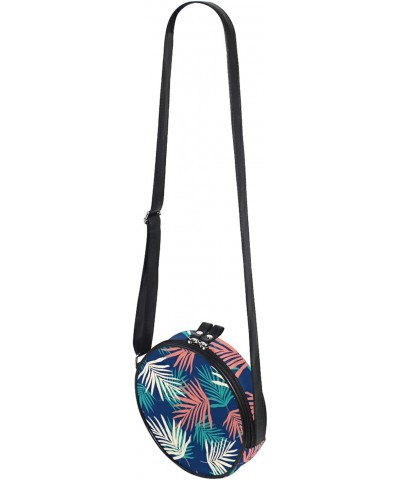 Tropical Boho Palm Leaves Crossbody Bag Small Canvas Shoulder Round Bag for Women $9.68 Shoulder Bags