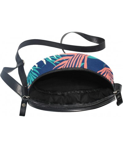 Tropical Boho Palm Leaves Crossbody Bag Small Canvas Shoulder Round Bag for Women $9.68 Shoulder Bags