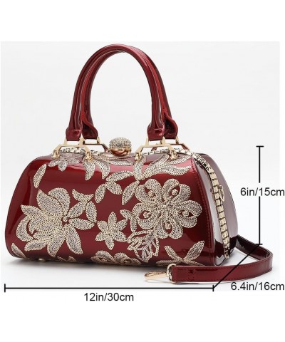 Handbags for Women Shiny Patent Leather&Embroidery Evening Bag Top Handle Handbag Purse Satchel Ladies Shoulder Bag Black $40...