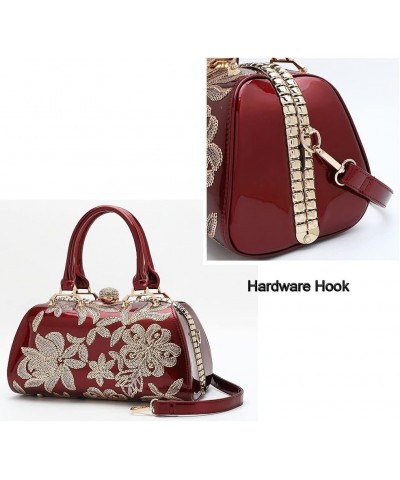 Handbags for Women Shiny Patent Leather&Embroidery Evening Bag Top Handle Handbag Purse Satchel Ladies Shoulder Bag Black $40...