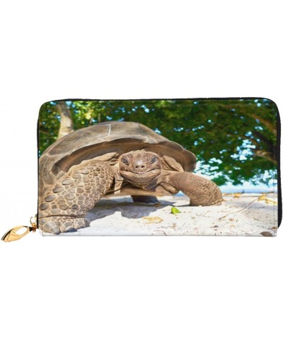 Long Handbag Purse Wristlet Bag Card Holder Wallet-Seychelles Giant Tortoise Leather Wallet For Women Men $24.38 Wristlets