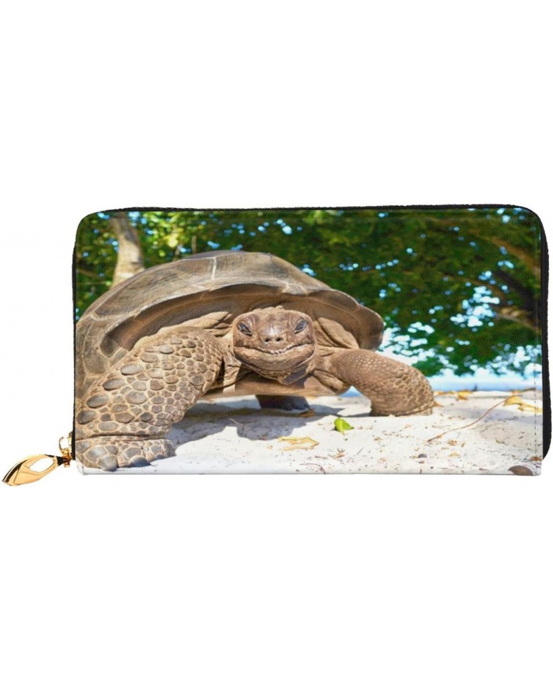 Long Handbag Purse Wristlet Bag Card Holder Wallet-Seychelles Giant Tortoise Leather Wallet For Women Men $24.38 Wristlets