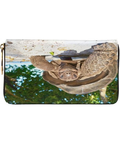 Long Handbag Purse Wristlet Bag Card Holder Wallet-Seychelles Giant Tortoise Leather Wallet For Women Men $24.38 Wristlets