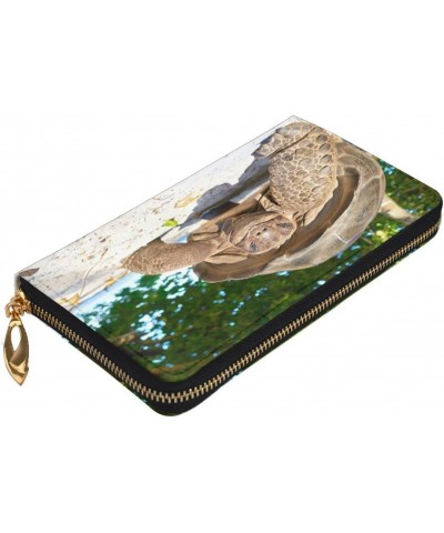 Long Handbag Purse Wristlet Bag Card Holder Wallet-Seychelles Giant Tortoise Leather Wallet For Women Men $24.38 Wristlets