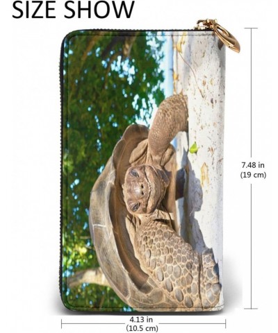 Long Handbag Purse Wristlet Bag Card Holder Wallet-Seychelles Giant Tortoise Leather Wallet For Women Men $24.38 Wristlets