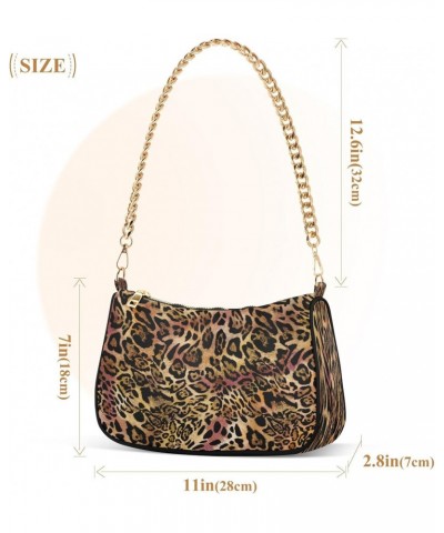 Brown Pink Leopard Print Small Chain Shoulder Bag for Women Travel Hobo Tote Handbag Clutch Purse with Zipper $12.00 Totes