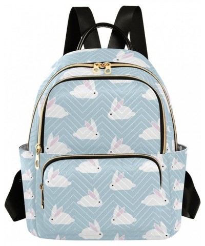 Cute Rabbits Gray Blue Backpack for Women Shoulder Bag Lightweight Small Backpack Casual Daypack for Travel Small(11.41'' x 6...