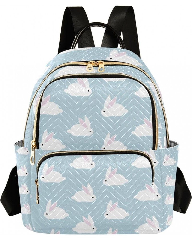 Cute Rabbits Gray Blue Backpack for Women Shoulder Bag Lightweight Small Backpack Casual Daypack for Travel Small(11.41'' x 6...