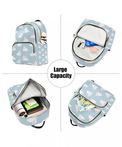 Cute Rabbits Gray Blue Backpack for Women Shoulder Bag Lightweight Small Backpack Casual Daypack for Travel Small(11.41'' x 6...