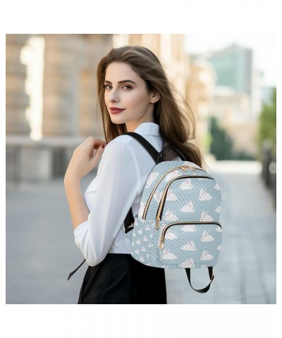 Cute Rabbits Gray Blue Backpack for Women Shoulder Bag Lightweight Small Backpack Casual Daypack for Travel Small(11.41'' x 6...