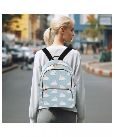 Cute Rabbits Gray Blue Backpack for Women Shoulder Bag Lightweight Small Backpack Casual Daypack for Travel Small(11.41'' x 6...