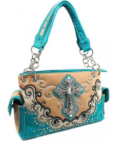 Western Silver Rhinestone Cross Women Conceal Carry Handbag Wallet Set Tan $34.04 Shoulder Bags