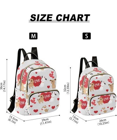 Couple Dogs Love Pattern Mini Backpack Purse for Women, Valentines Puppy Red Heart Travel Backpack Fashion Backpack Lightweig...