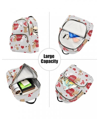 Couple Dogs Love Pattern Mini Backpack Purse for Women, Valentines Puppy Red Heart Travel Backpack Fashion Backpack Lightweig...