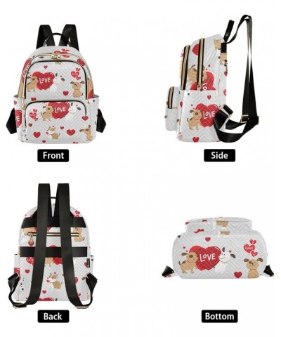 Couple Dogs Love Pattern Mini Backpack Purse for Women, Valentines Puppy Red Heart Travel Backpack Fashion Backpack Lightweig...