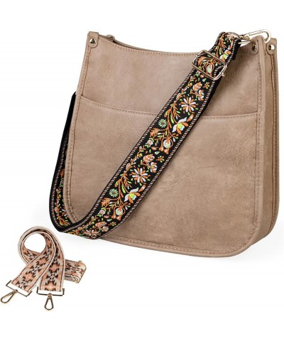 Vegan Leather Crossbody Fashion Shoulder Bag Purse with Adjustable Strap B1-light Khaki $9.68 Crossbody Bags