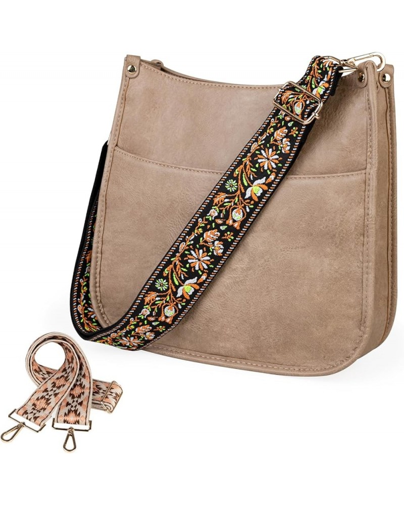 Vegan Leather Crossbody Fashion Shoulder Bag Purse with Adjustable Strap B1-light Khaki $9.68 Crossbody Bags