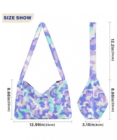 Contemporary Camouflage Plush Underarm Bag Women's Tote Handbags Fluffy Shoulder Bag Purse Lightweight Tote Bags Cell Phone B...