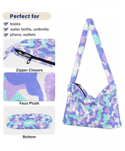 Contemporary Camouflage Plush Underarm Bag Women's Tote Handbags Fluffy Shoulder Bag Purse Lightweight Tote Bags Cell Phone B...