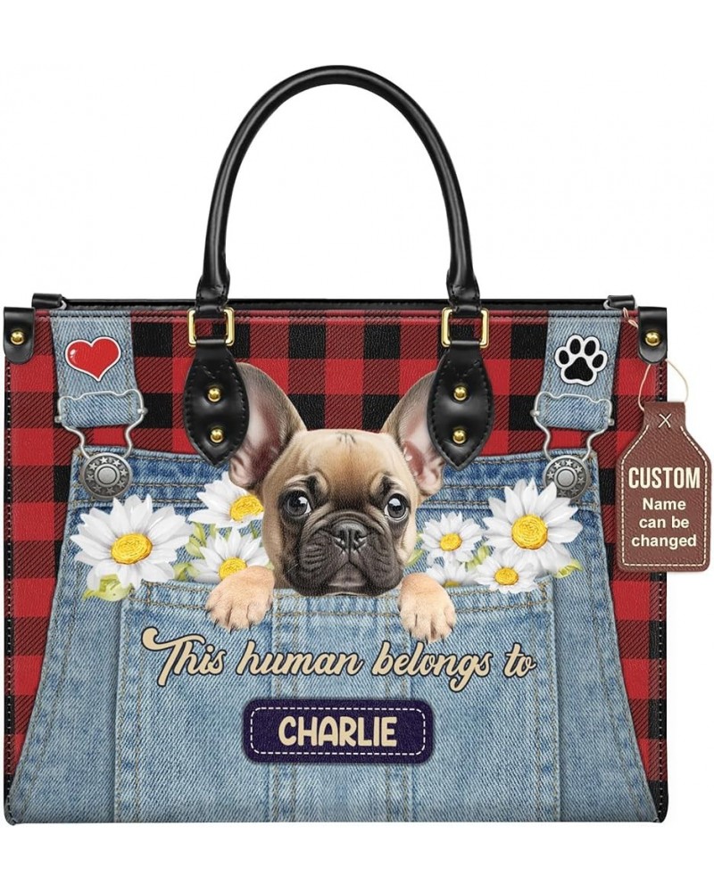 Personalized French Bulldog Dog Handbags, Custom Name Dog Leather Bags, Purses, Shoulder Bag, Gift For Dog Mom Dog Lover Styl...